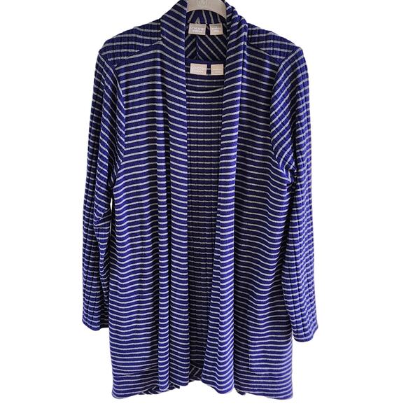 Chico's 2 pc. Zenergy Cardigan Sweater Set sz 2 (M/12) Soft Blue Gray Stripe - Picture 1 of 10